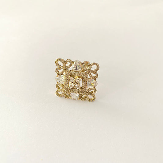 Square A.D Stone Antique Gold Plated Adjustable Ring