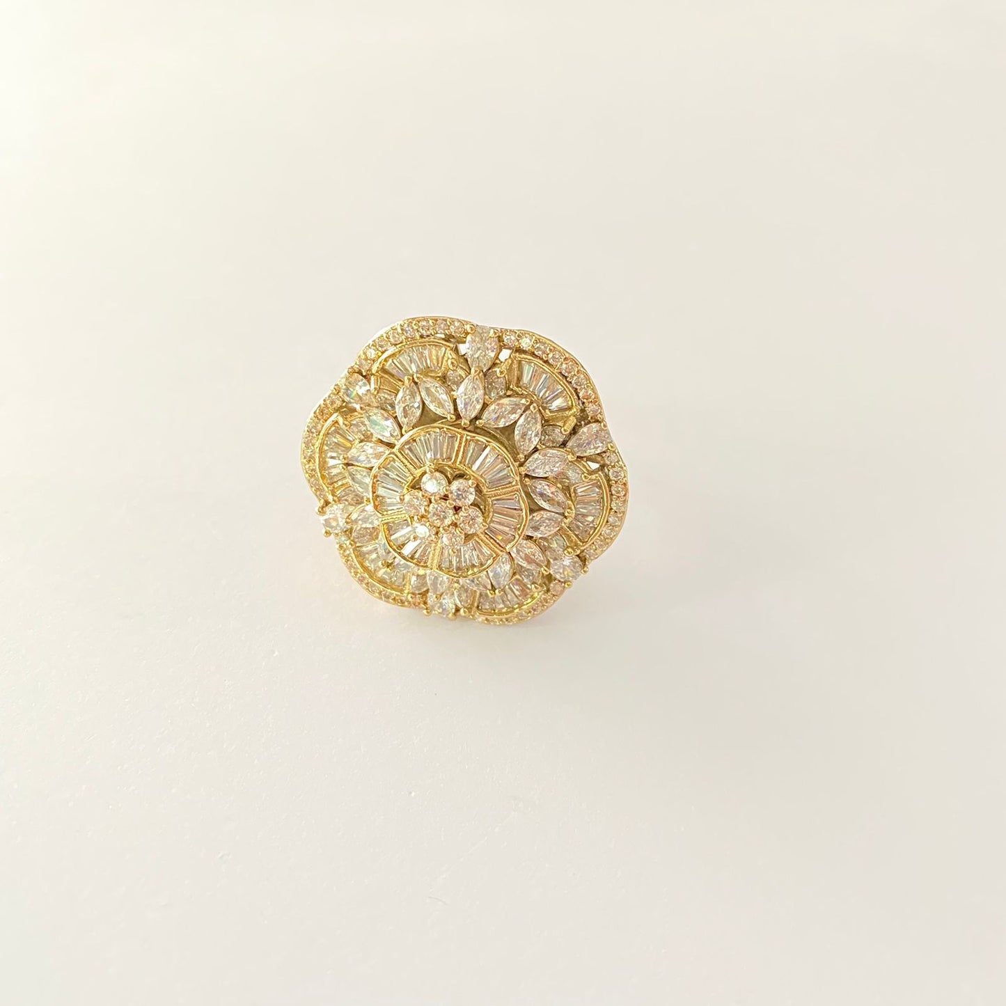 Floral A.D Stone Gold Plated Antique Party Wear Adjustable Ring