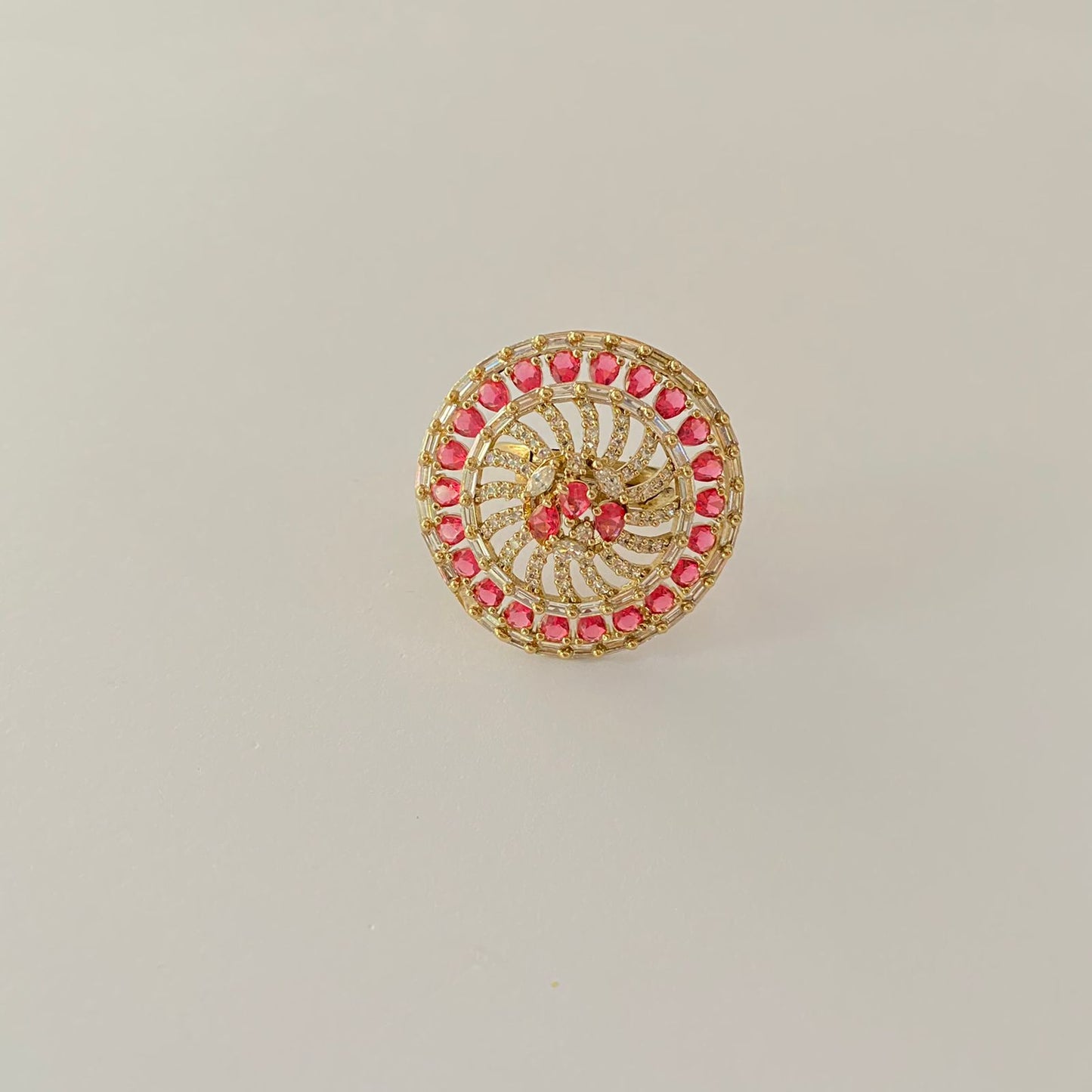 Red Stone Antique Gold Plated Adjustable Ring