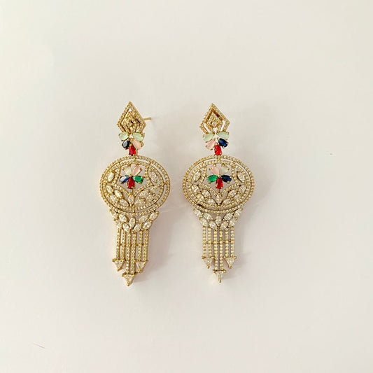 Multi Stone Antique Gold Plated Dangler Earring