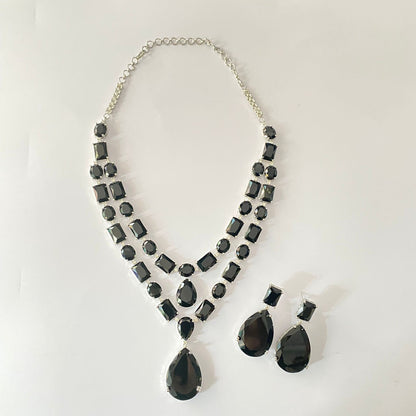 Double Line Black Necklace Set