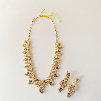 Purple Stone Antique Gold Necklace Set