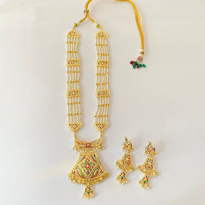 Long Gold Plated Jadau Multi Rani Haar Necklace Set