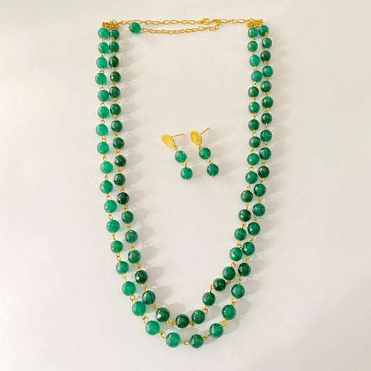 Emerald Double Layer Necklace Set