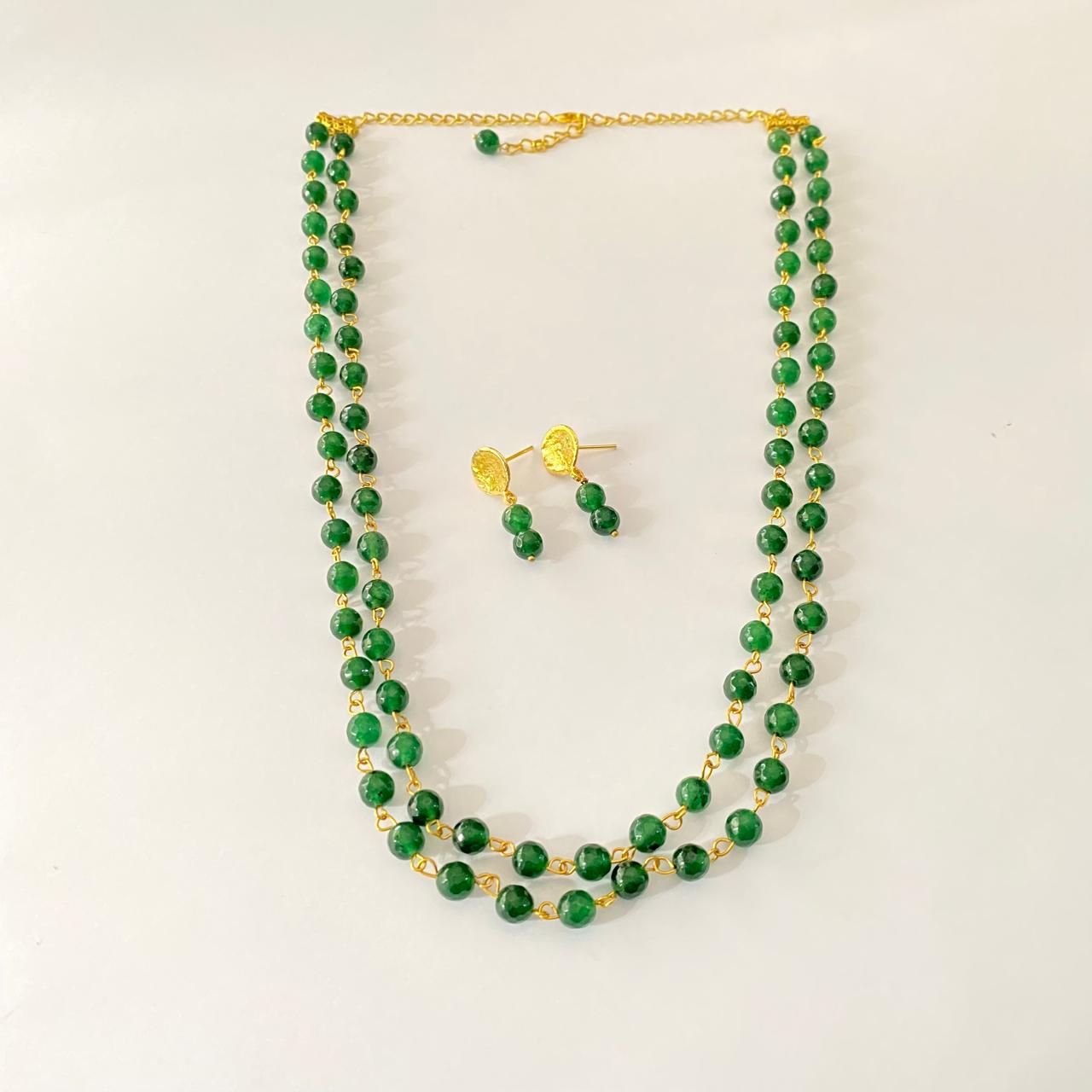 Emerald Double Layer Necklace Set