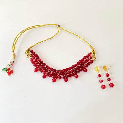 Ruby three layer choker Necklace Set