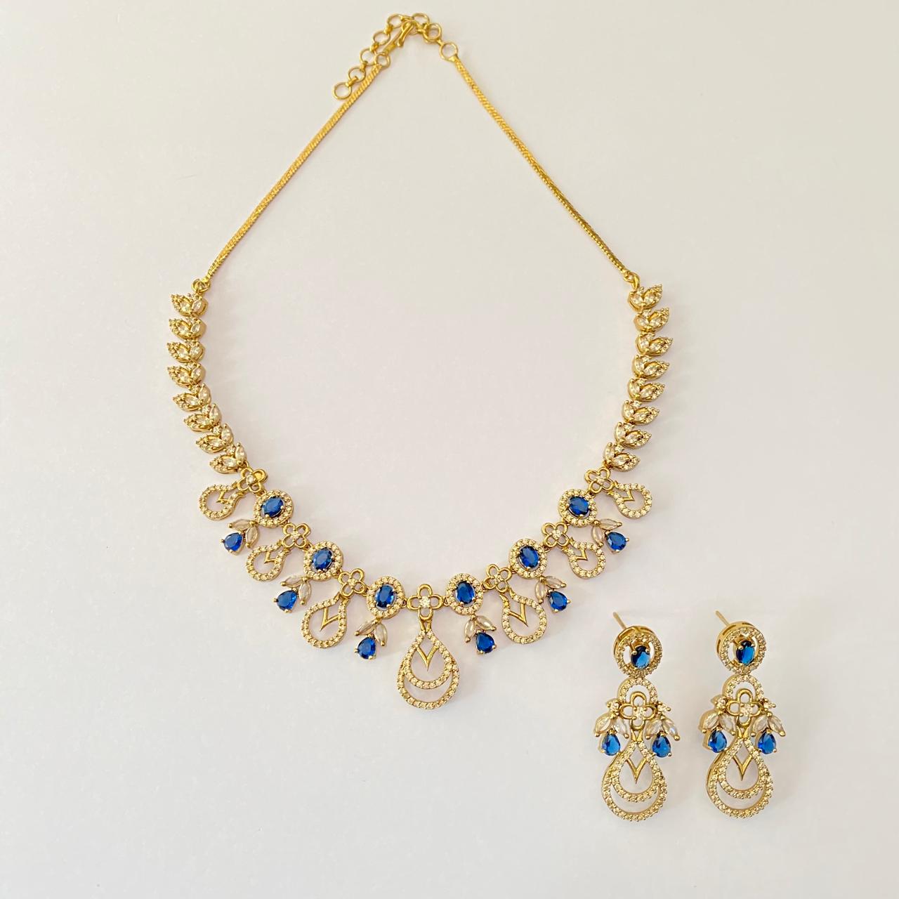 Diamond Blue Gold Plated Necklace Set