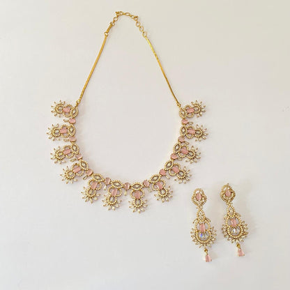 Diamond  rose quartz gold Plated Necklace Set