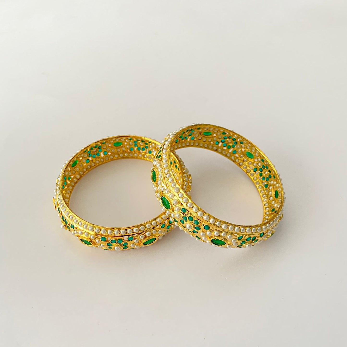 Gold Plated Green Jadau Bangle