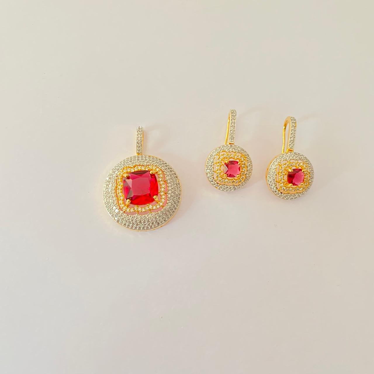 Ruby Diamond Classic round Pendant Set