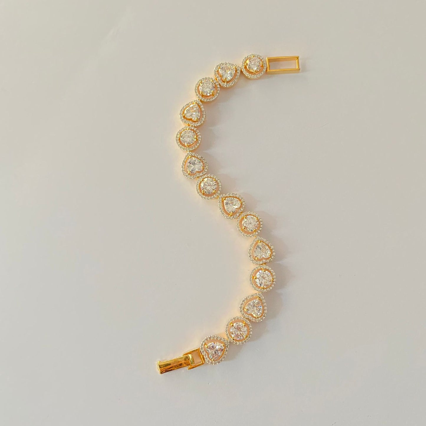 Heart & Round Shape Gold Plated Tennis Bracelet