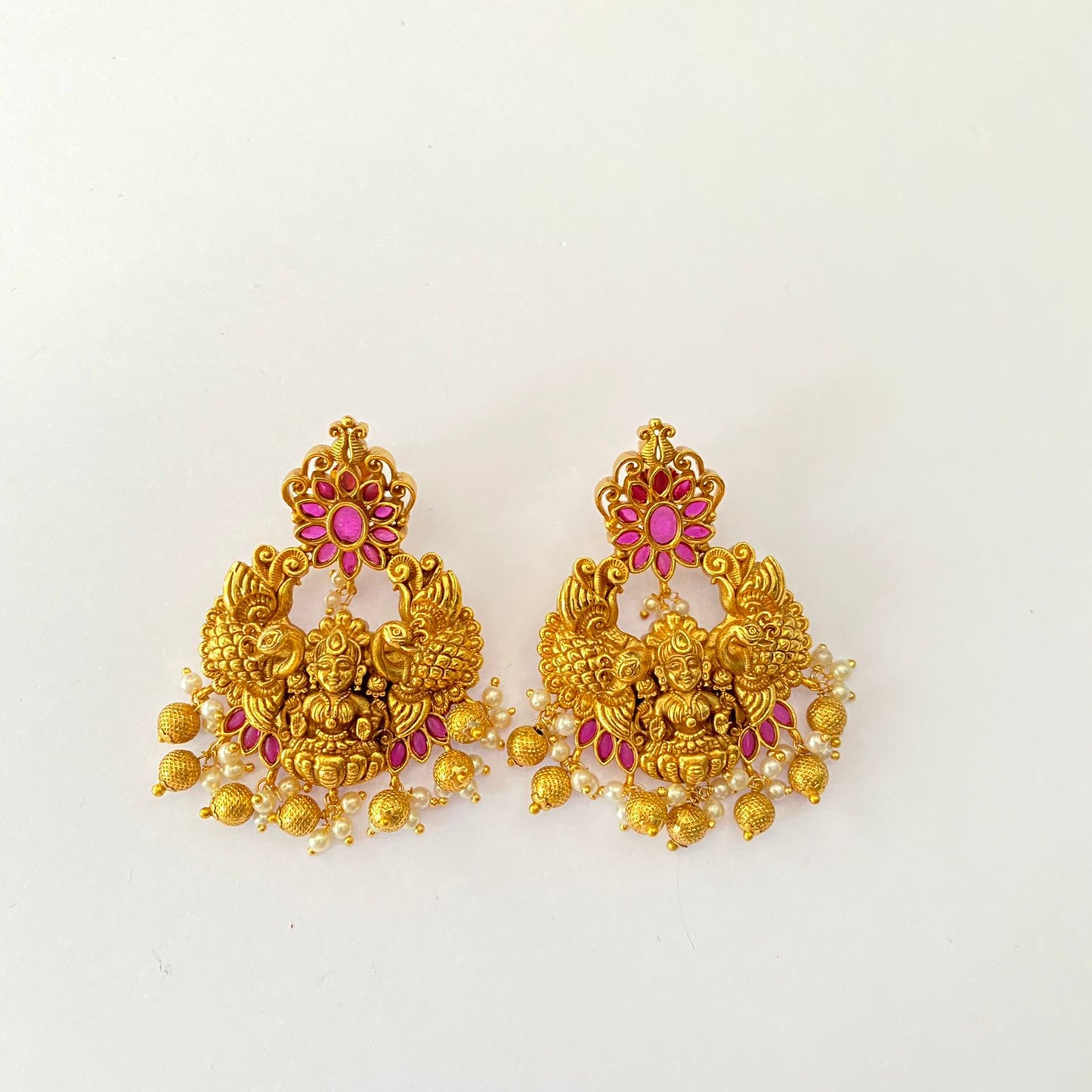 Ethnic lakshmi Pink stone Antique Gold Plated Earring