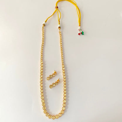 Gold Plated Polki Long Single Line Necklace Set