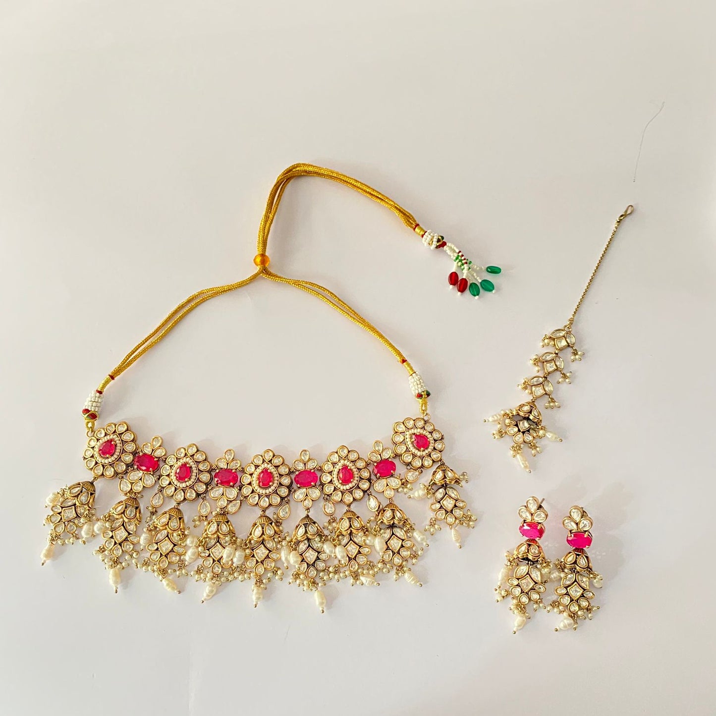 Gold Plated Ruby Polki Necklace Set