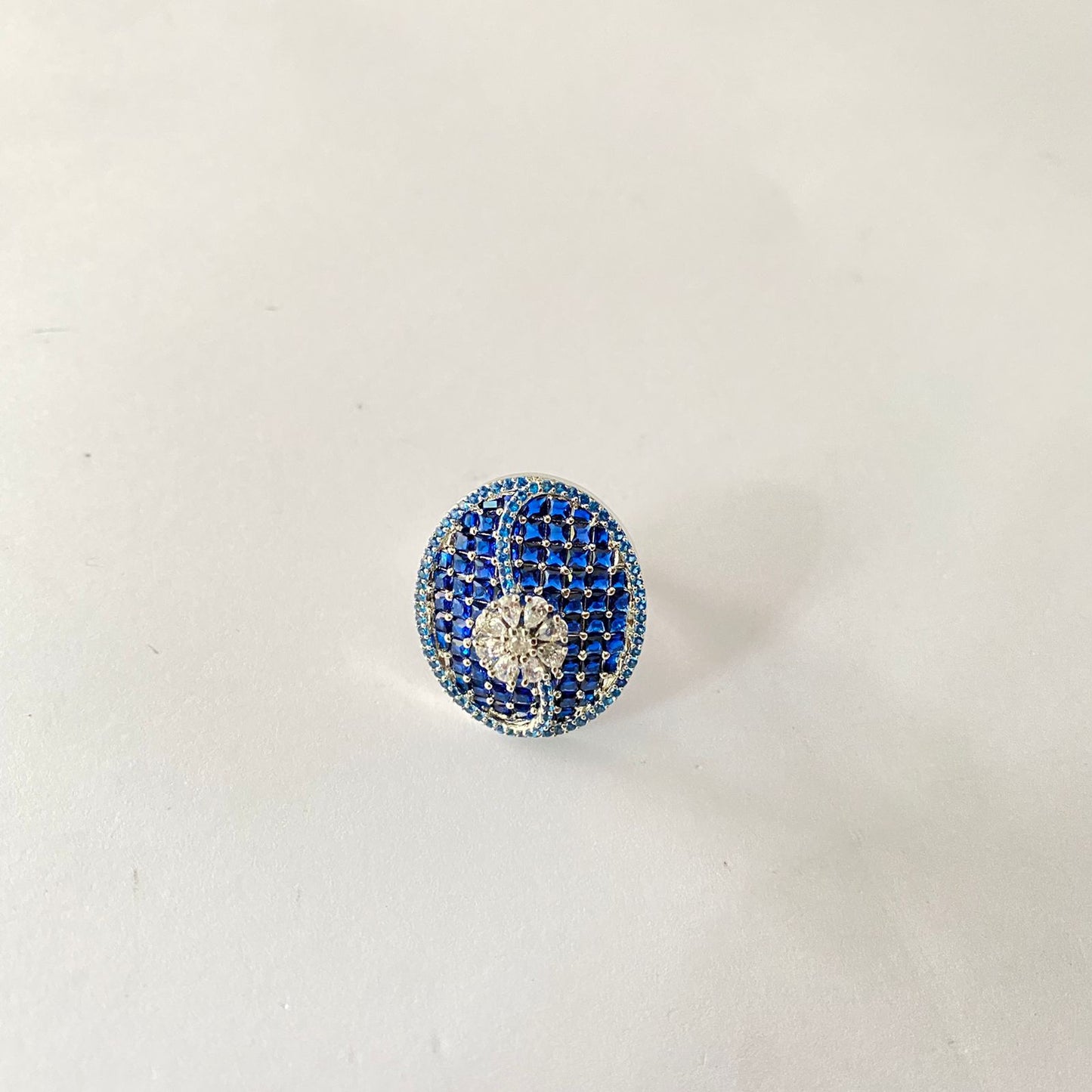 Stylish Silver Plated Blue Adjustable Ring