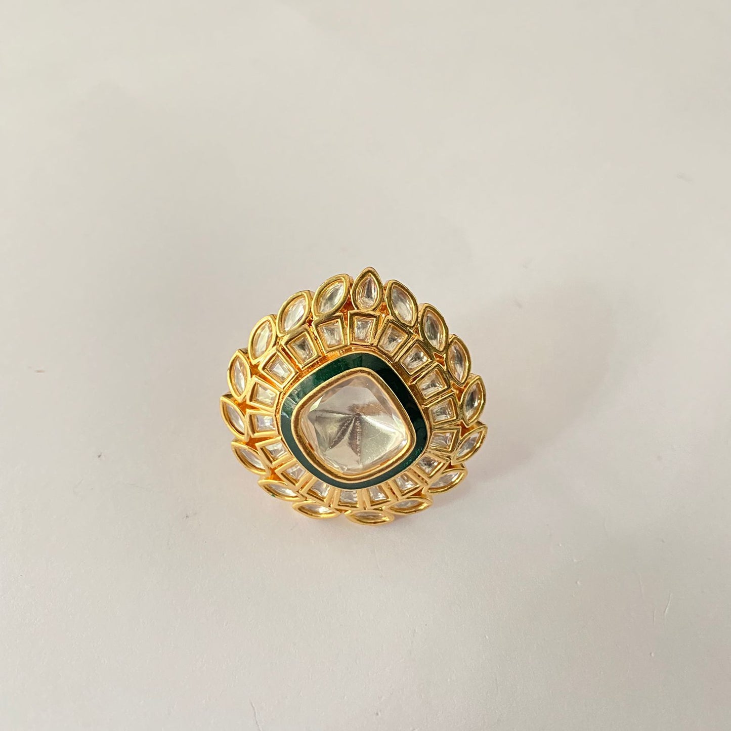 Ethnic kundan Polki Big Adjustable Ring.