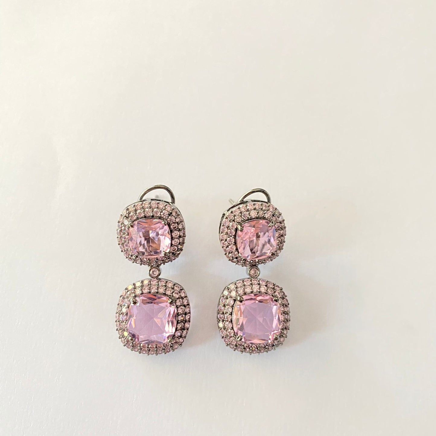 Oxidised Pink Stone Earring With Back Clip