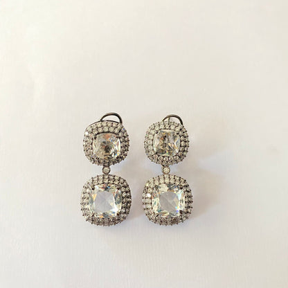 White Stone With Back Clip Earring