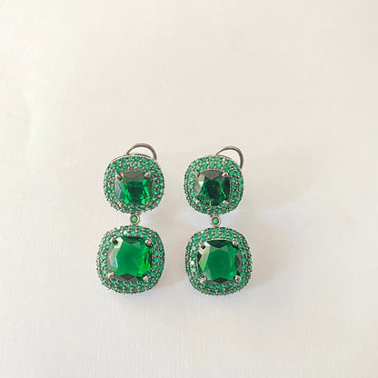 Green Stone With Back Clip Earring