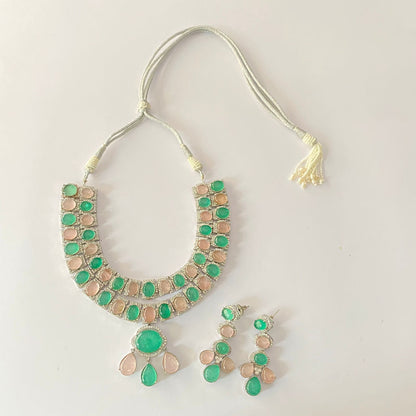 Silver Plated Double Line Necklace Set