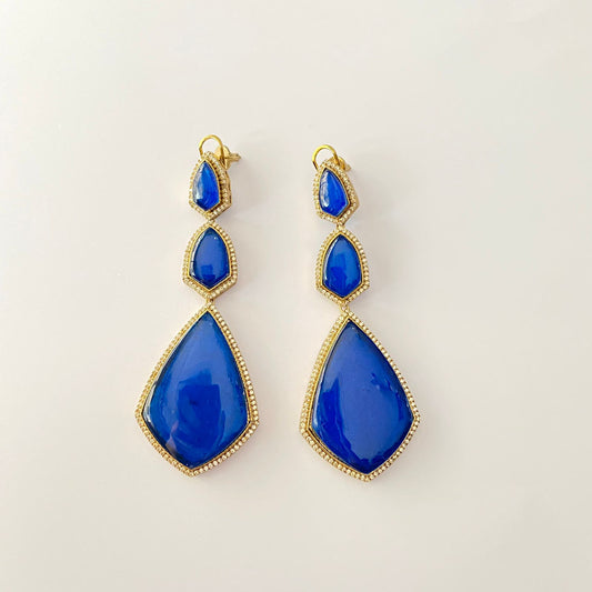 Blue Antique Gold Long Earring