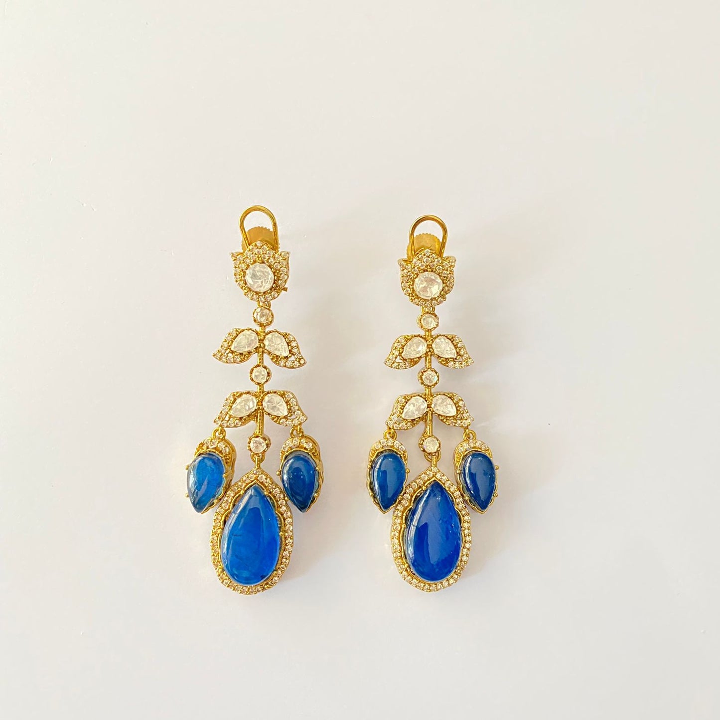 Polki Blue Antique Gold Earring