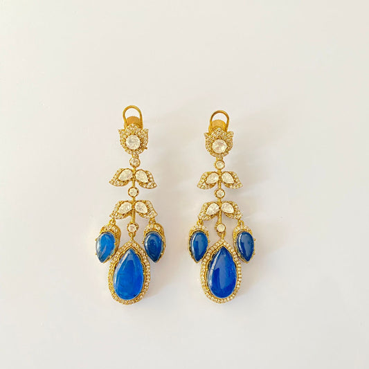 Polki Blue Antique Gold Earring