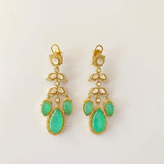 Aqamarine Polki Antique Gold Earring