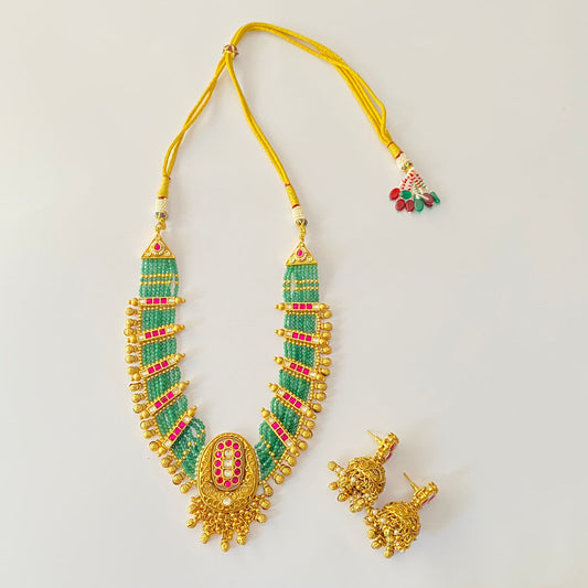 Green Polki Gold Plated Necklace