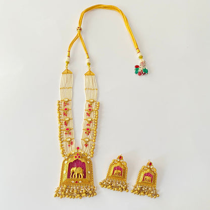 Ruby Elephant Design Gold Plated Necklace Set