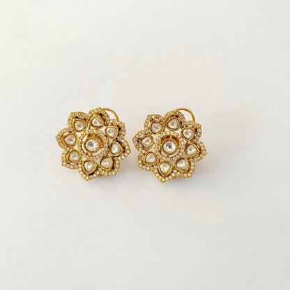 Floral Antique Fusion Back Clip stud Earring