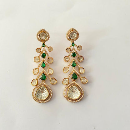 Green Stone Polki Long dangler Earring