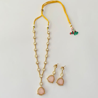 Pink Antique Gold Kundan Necklace Set
