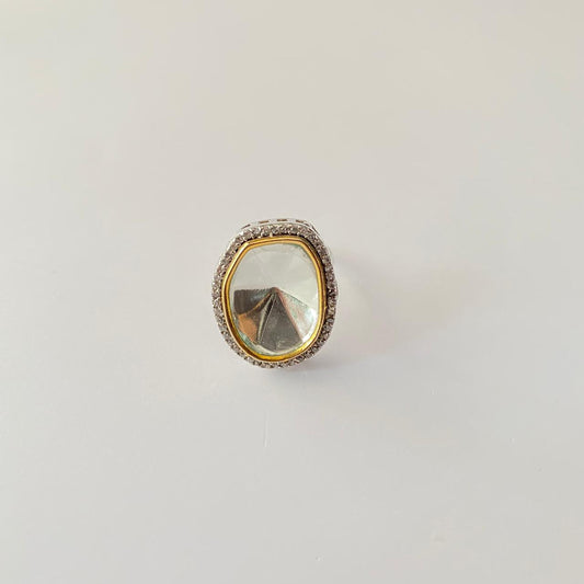 Diamond Kundan Silver Plated Ring.
