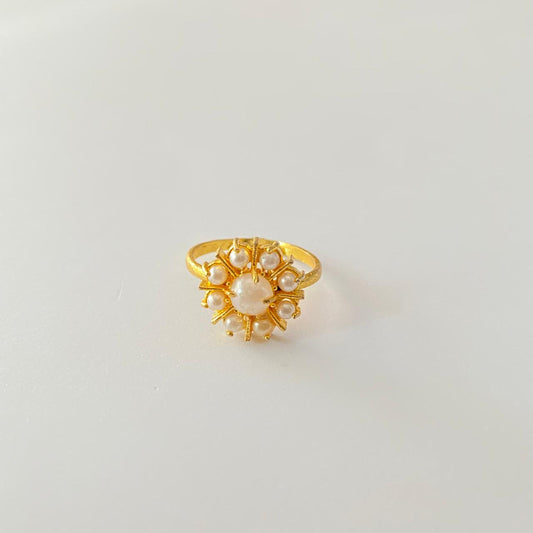 White Pearl Stone Gold Plated Ring.