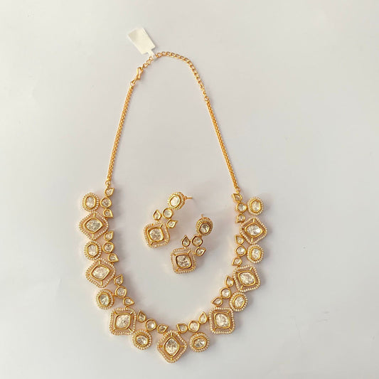 Rose Gold Plated Kundan Necklace Set