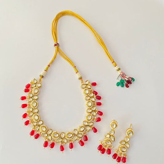 Gold Plated Drop Ruby Kundan Necklace Set