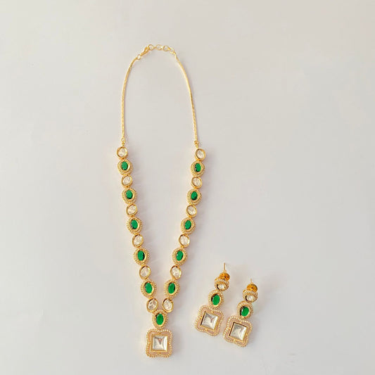 Rose Gold Green Polki Necklace Set