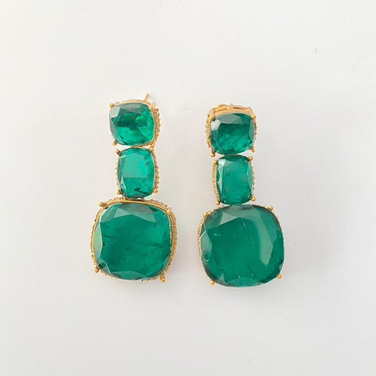 Emerald Stone Gold Plated Antique Fusion Dangler earring