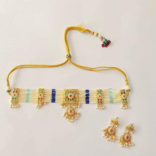 Multi Jadau Gold Plated Choker Set