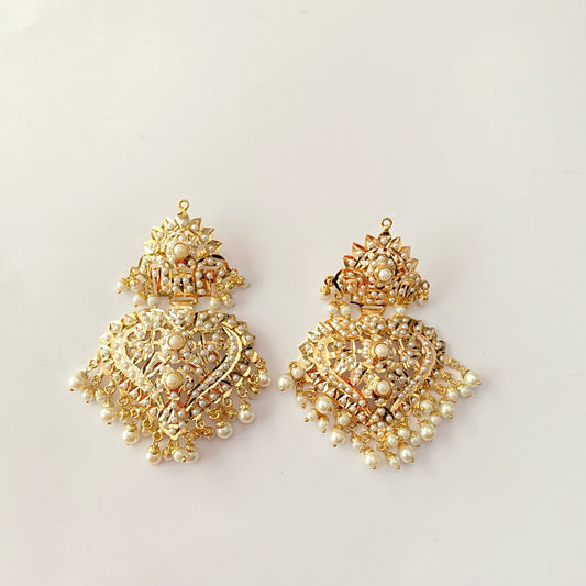 Gold Plated White Jadau Chand Bali
