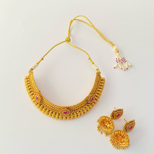 Gold Plated Ruby Necklace Set