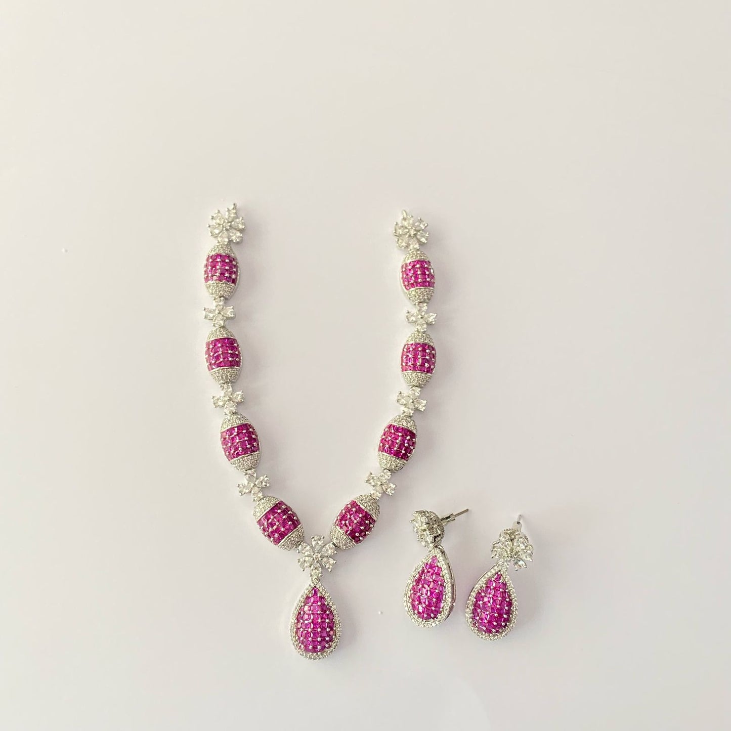 Silver Plated Ruby Diamond Necklace Set
