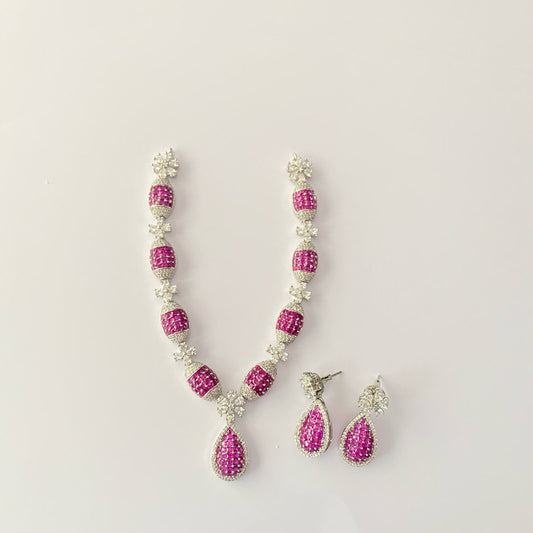 Silver Plated Ruby Diamond Necklace Set