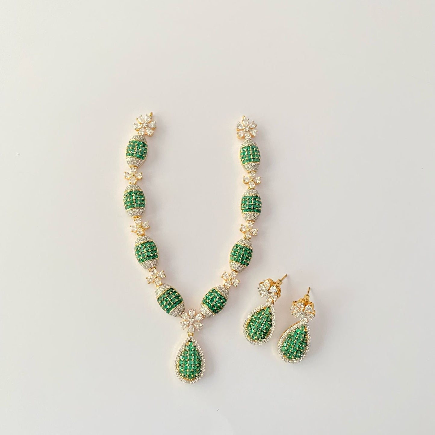 Gold Plated Green Diamond Necklace Set