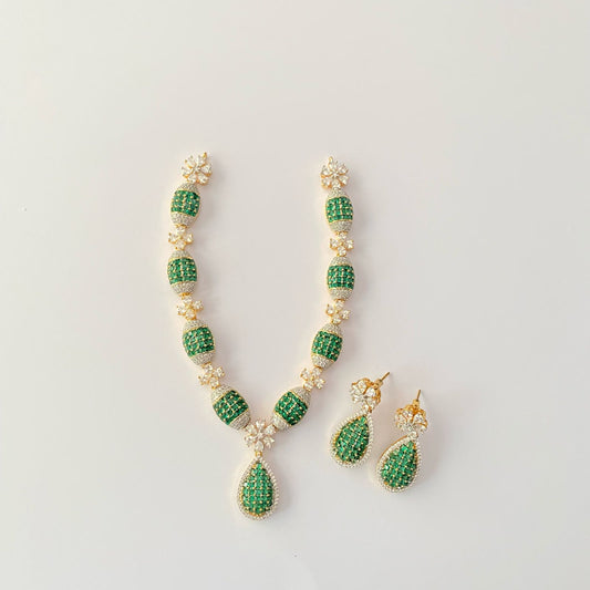 Gold Plated Green Diamond Necklace Set