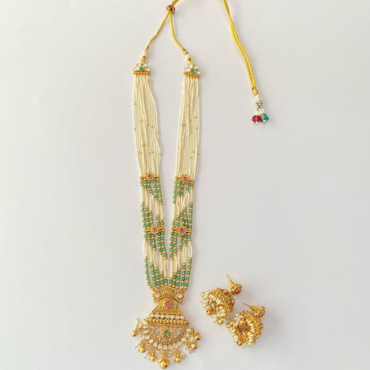 Gold Plated Long Temple Necklace Set