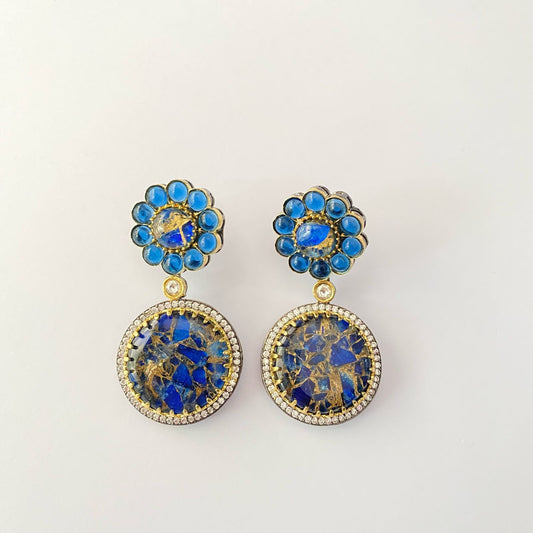 Blue Antique Gold Earring