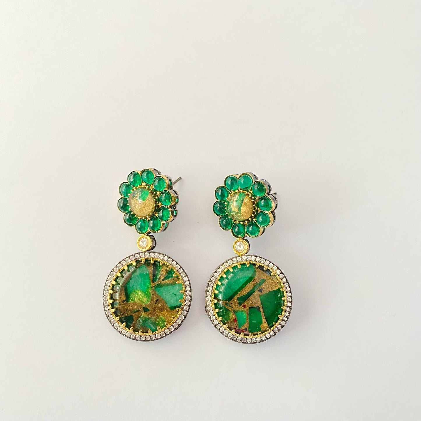 Green Earring Antique Gold