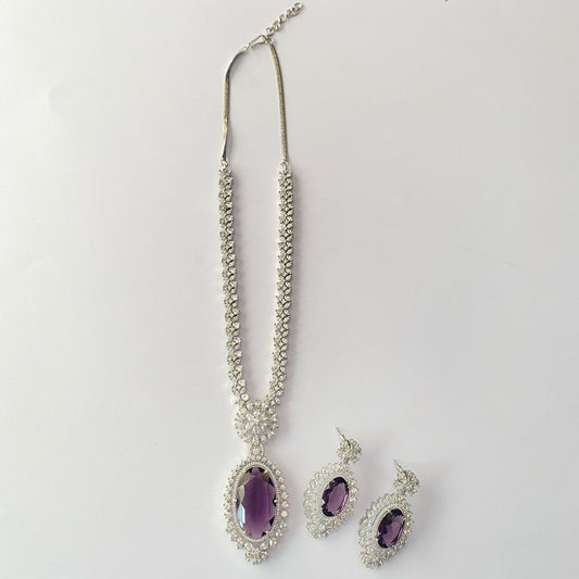 Silver Plated Amethyst Stone Diamond Necklace